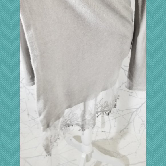 Elena Baldi Ivory Knit Open Front Cardigan w/ Lace Trim - Picture 2 of 5